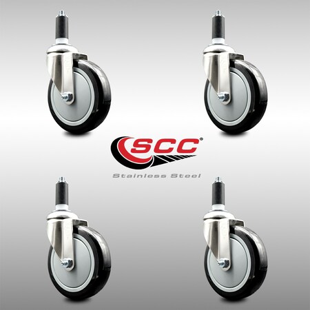 Service Caster 5 Inch 316SS Black Polyurethane Swivel 1-3/8 Inch Expanding Stem Caster Set SCC SCC-SS316EX20S514-PPUB-BLK-138-4